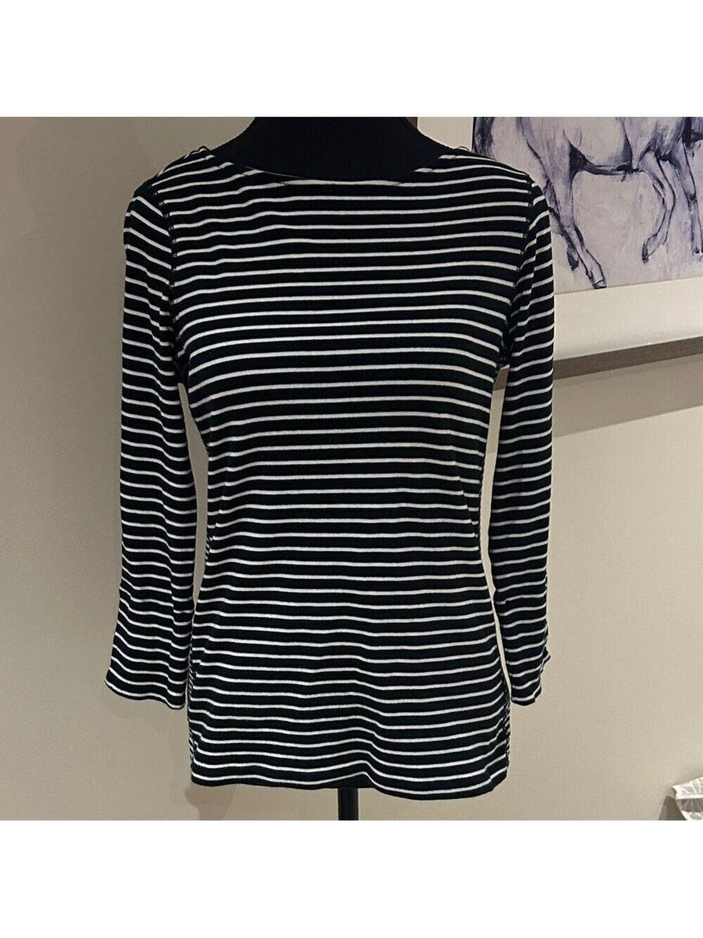 Chaps Black and White Striped Long Sleeve Top